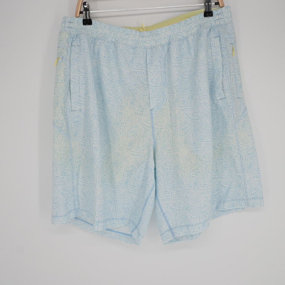 Bird Dogs Mens 3XL Long Lined Swim Trunks Blue Tribal Print Compression Liner 8"